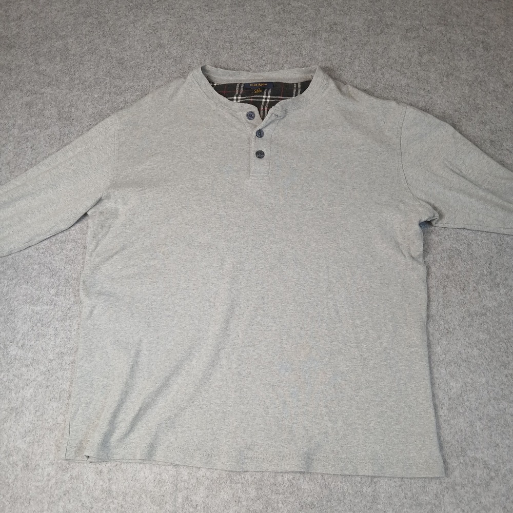 Club Room Henley Shirt Mens Medium Gray Long Sleeve Cotton Plaid Neck Lining